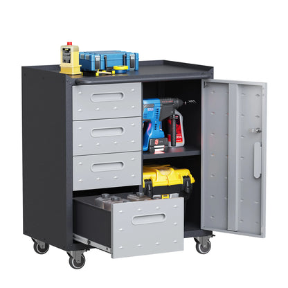 8-Piece Garage Storage System with Workbench, Heavy Duty Metal Garage Cabinets, Lockable Steel Tool Organizer, Modular Workshop Storage Cabinet Set, Gray