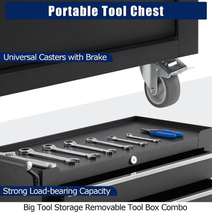 Rolling Tool Chest, 5 Drawers Tool Storage Cabinet with Wheels, Portable Tool Cabinet Organizer with Locking System & Drawer Liners,Universal Lockable Wheels, Tool Storage Cart for Garage, Workshop