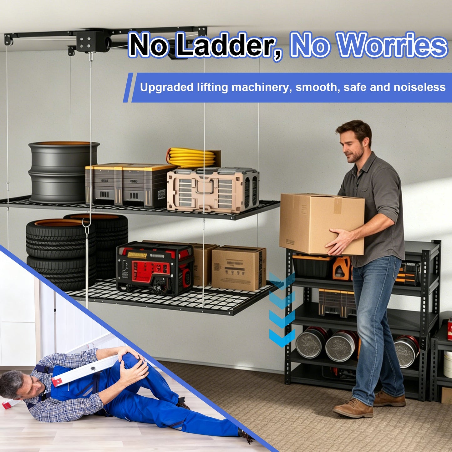 Overhead Double-Layer Garage Storage Rack 4x8 FT