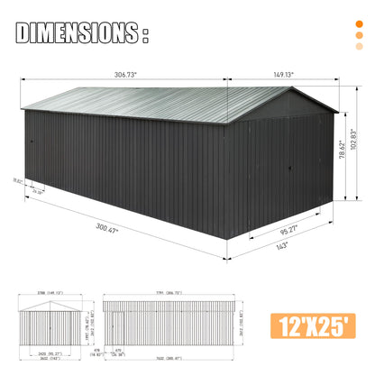 12x25FT Outdoor Metal Garage Shed