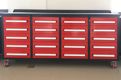 Garage Storage Cabinets With Workbench (With 20 Drawers) - Red