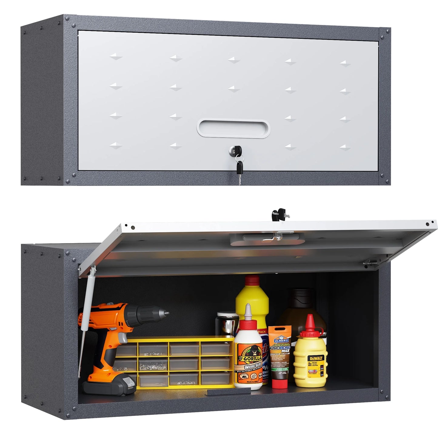 8-Piece Garage Storage System with Workbench, Heavy Duty Metal Garage Cabinets, Lockable Steel Tool Organizer, Modular Workshop Storage Cabinet Set, Gray