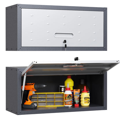 8-Piece Garage Storage System with Workbench, Heavy Duty Metal Garage Cabinets, Lockable Steel Tool Organizer, Modular Workshop Storage Cabinet Set, Gray