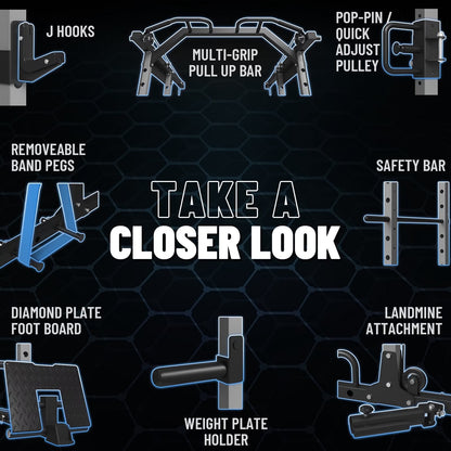 Power Rack Cage, Weight Cage with 800LB Capacity Adjustable Weight Bench, 1500LB Capacity Barbell and 340LB Weight Plate Set Combo Home Gym Package(B340)