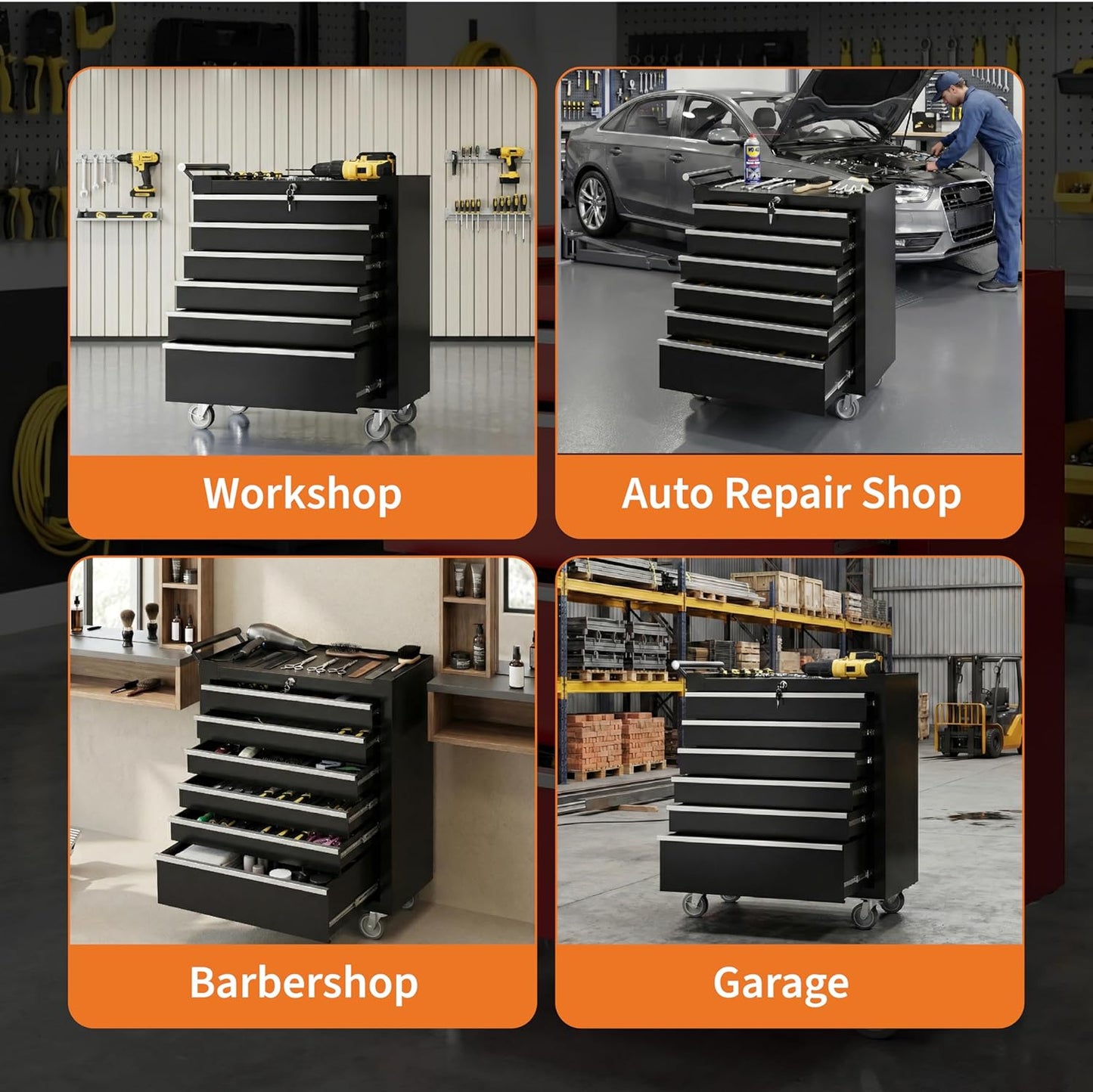 Rolling Tool Chest, 6 Drawers Tool Storage Cabinet, Toolbox with Wheels, Portable Tool Cabinet Organizer with Locking System & Drawer Liners, Tool Storage Cart for Garage, Workshop, Black