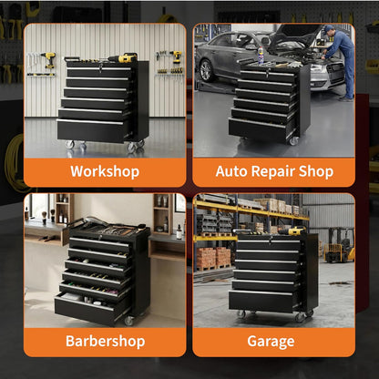 Rolling Tool Chest, 6 Drawers Tool Storage Cabinet, Toolbox with Wheels, Portable Tool Cabinet Organizer with Locking System & Drawer Liners, Tool Storage Cart for Garage, Workshop, Black