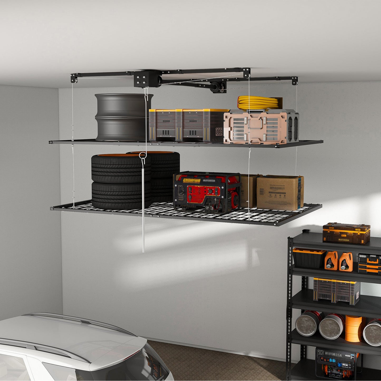 Overhead Double-Layer Garage Storage Rack 4x8 FT