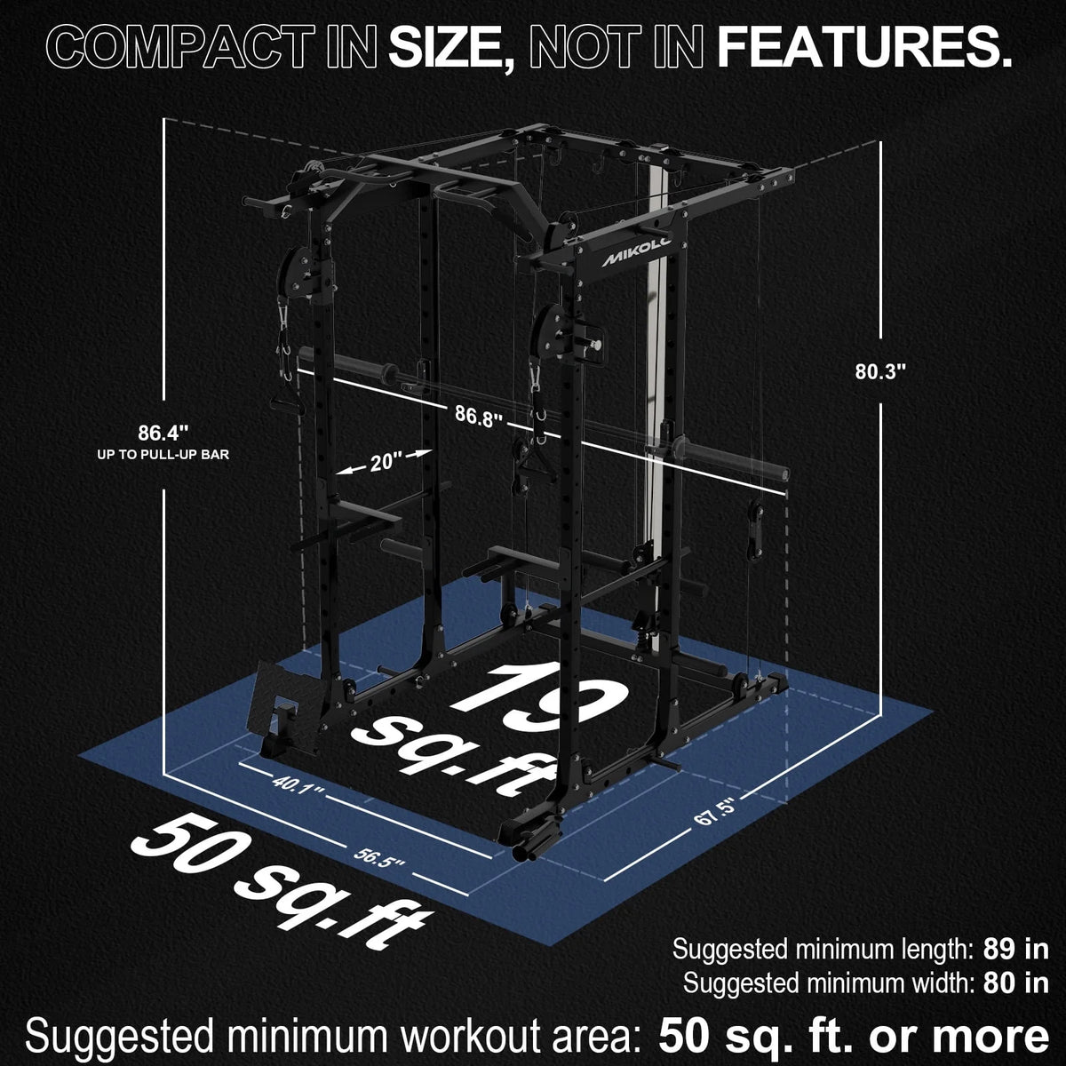 Power Rack Cage, 1500LBS Weight Cage with 800LB Capacity Adjustable Weight Bench, 1500LB Capacity Barbell and 230LB Weight Plate Set(B230B)