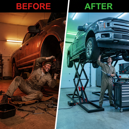 Car Lift, 7,000 Lbs. Capacity Portable Car Lift, 26.8 In. Max. Height, Carbon Steel Truck Lift with 120-Volt Power Unit — Before & After