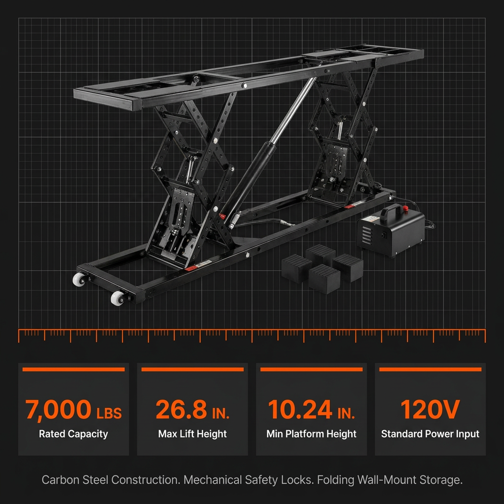 Car Lift, 7,000 Lbs. Capacity Portable Car Lift, 26.8 In. Max. Height, Carbon Steel Truck Lift with 120-Volt Power Unit — Results & Stats