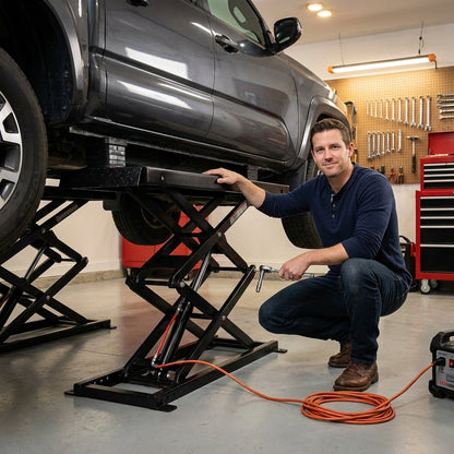 Car Lift, 7,000 Lbs. Capacity Portable Car Lift, 26.8 In. Max. Height, Carbon Steel Truck Lift with 120-Volt Power Unit — Lifestyle