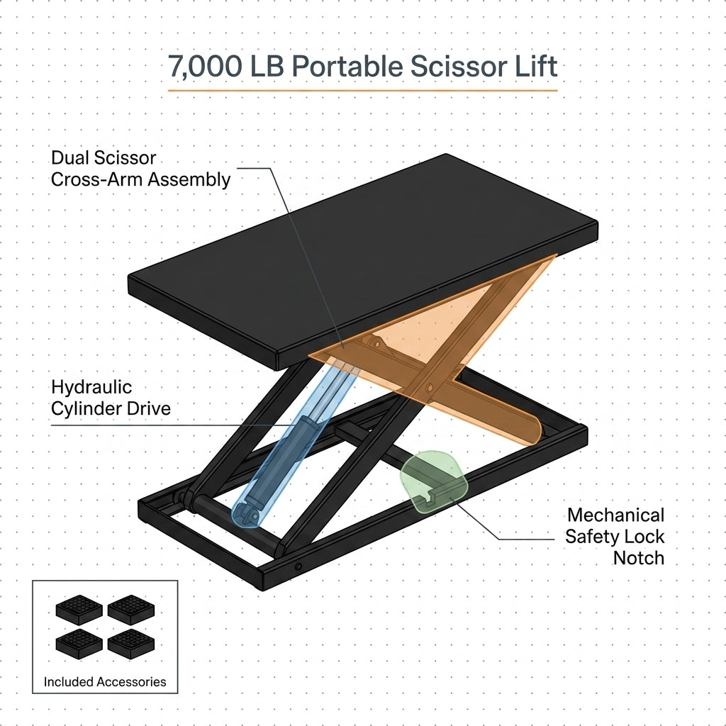 Car Lift, 7,000 Lbs. Capacity Portable Car Lift, 26.8 In. Max. Height, Carbon Steel Truck Lift with 120-Volt Power Unit — How It Works