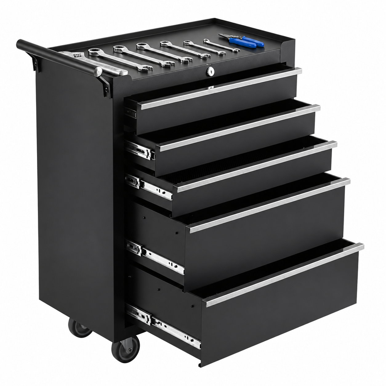 Rolling Tool Storage Cabinet Built for Workshop Organization, 5 Drawers, Locking Wheels, Steel Construction