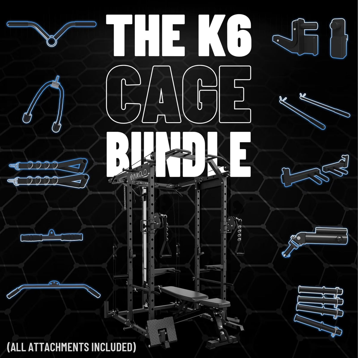 Power Rack Cage, 1500LBS Weight Cage with 800LB Capacity Adjustable Weight Bench, 1500LB Capacity Barbell and 230LB Weight Plate Set(B230B)