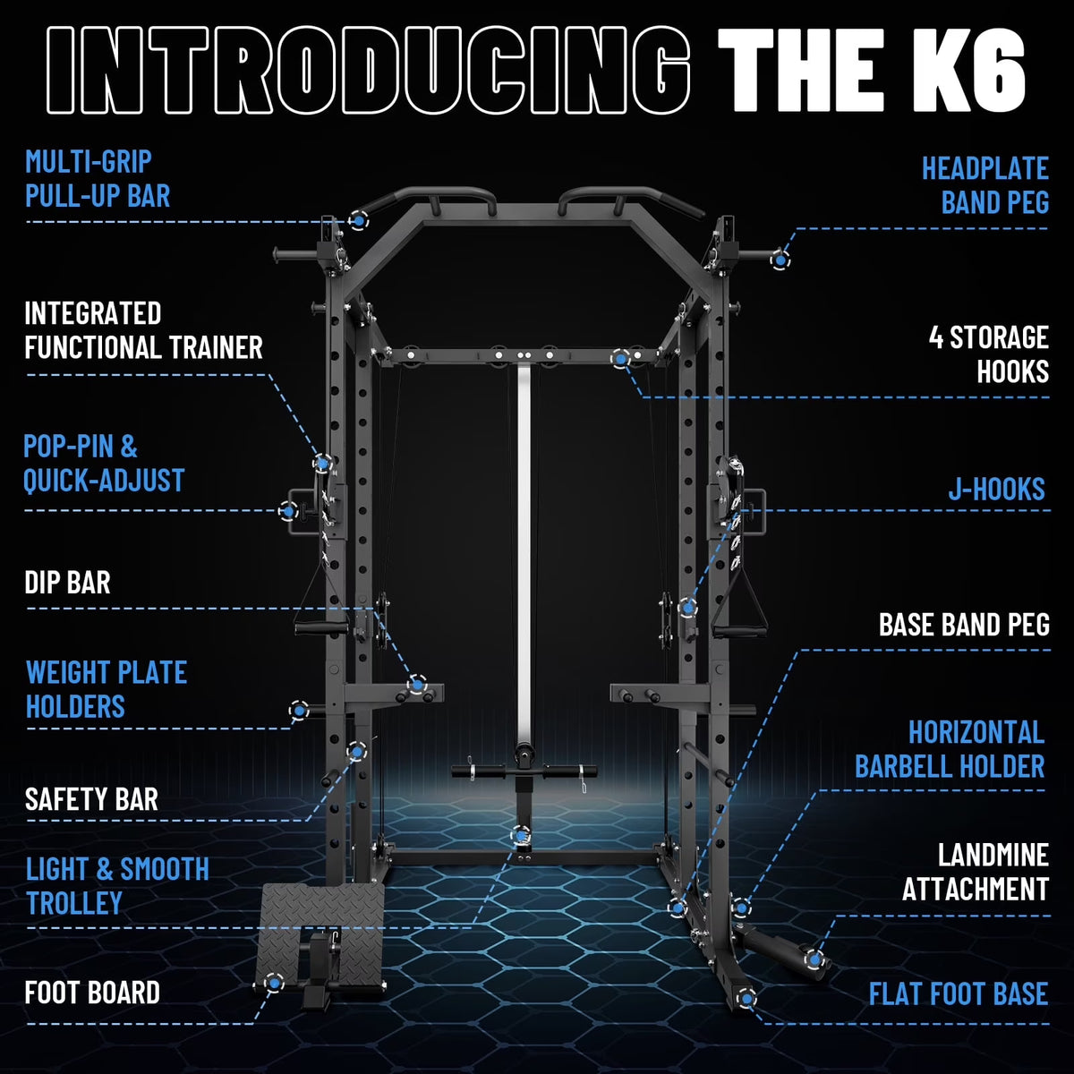 Power Rack Cage, 1500LBS Weight Cage with 800LB Capacity Adjustable Weight Bench, 1500LB Capacity Barbell and 230LB Weight Plate Set(B230B)