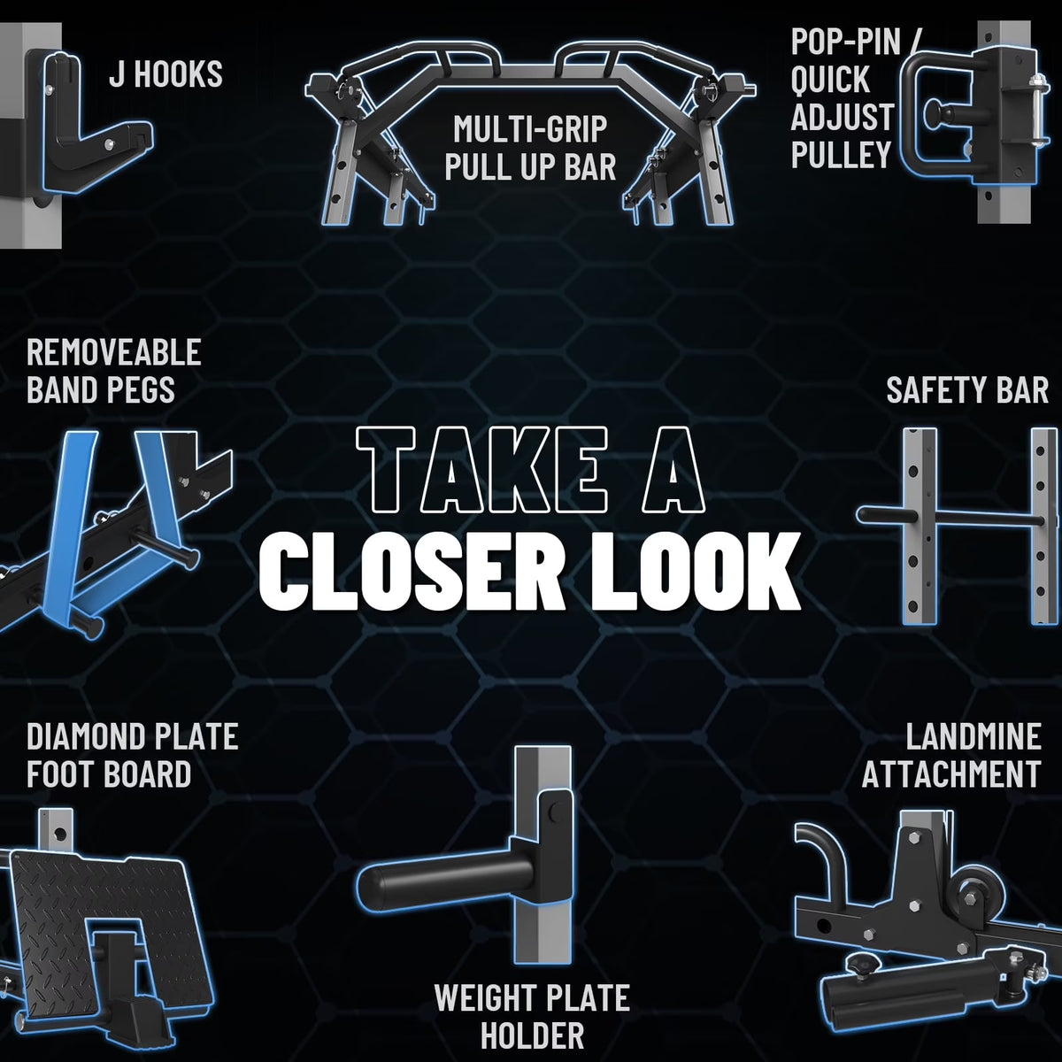 Power Rack Cage, 1500LBS Weight Cage with 800LB Capacity Adjustable Weight Bench, 1500LB Capacity Barbell and 230LB Weight Plate Set(B230B)