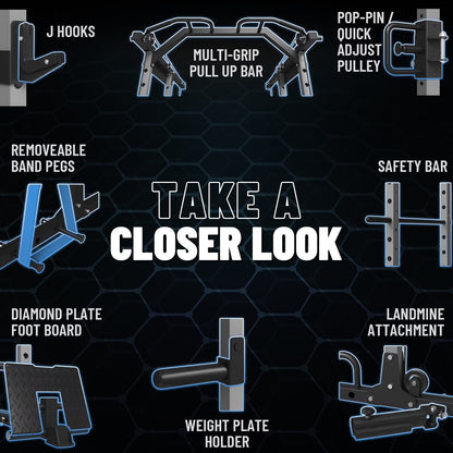 Power Rack Cage, 1500LBS Weight Cage with 800LB Capacity Adjustable Weight Bench, 1500LB Capacity Barbell and 230LB Weight Plate Set(B230B)
