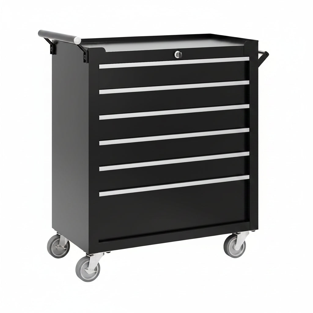 Rolling Tool Chest, 6 Drawers Tool Storage Cabinet, Toolbox with Wheels, Portable Tool Cabinet Organizer with Locking System & Drawer Liners, Tool Storage Cart for Garage, Workshop, Black
