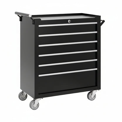 Rolling Tool Chest, 6 Drawers Tool Storage Cabinet, Toolbox with Wheels, Portable Tool Cabinet Organizer with Locking System & Drawer Liners, Tool Storage Cart for Garage, Workshop, Black