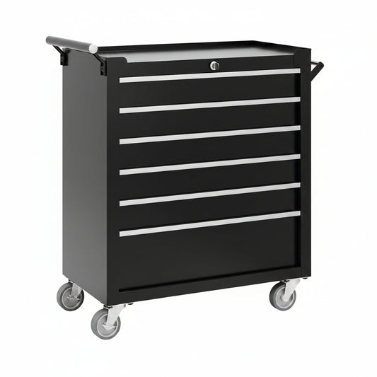Rolling Tool Chest, 6 Drawers Tool Storage Cabinet, Toolbox with Wheels, Portable Tool Cabinet Organizer with Locking System & Drawer Liners, Tool Storage Cart for Garage, Workshop, Black
