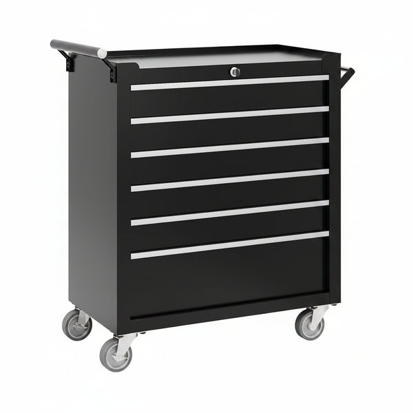 Rolling Tool Chest, 6 Drawers Tool Storage Cabinet, Toolbox with Wheels, Portable Tool Cabinet Organizer with Locking System & Drawer Liners, Tool Storage Cart for Garage, Workshop, Black