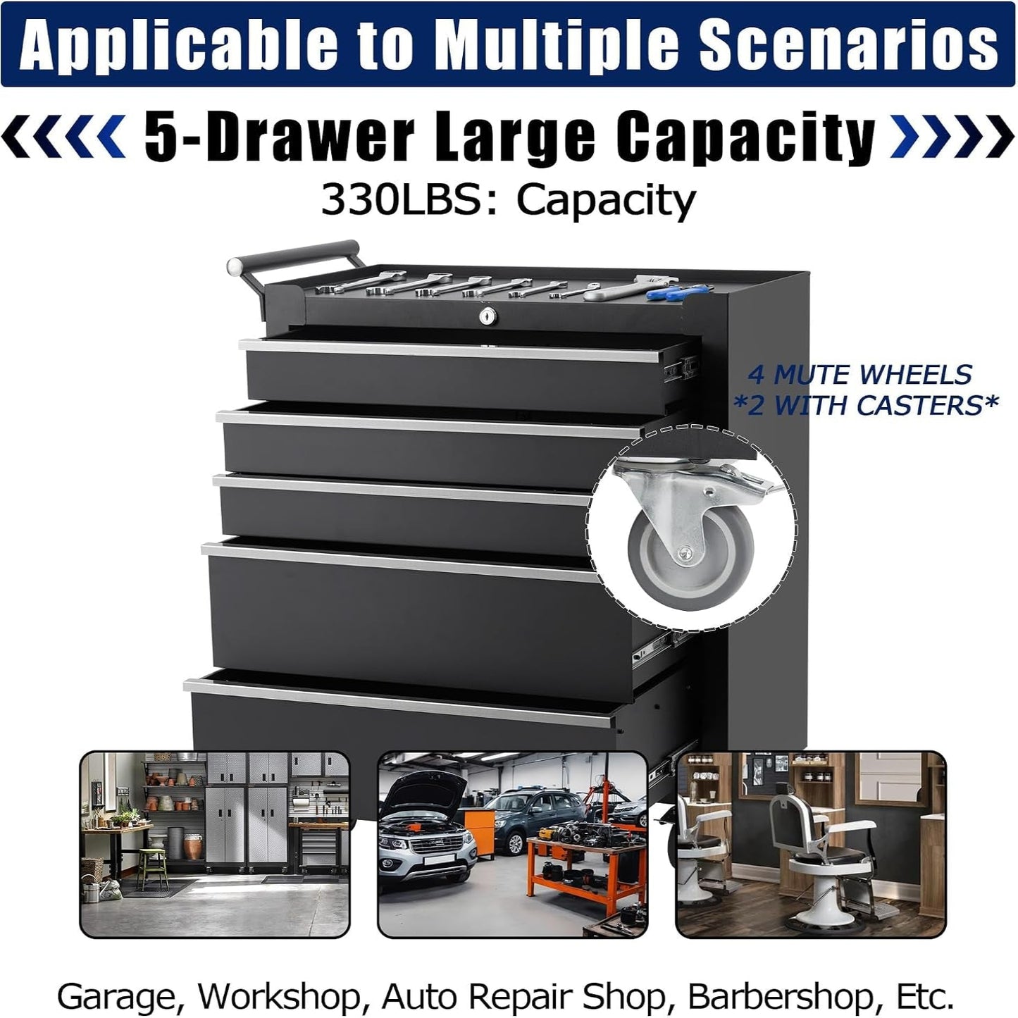 Rolling Tool Chest, 5 Drawers Tool Storage Cabinet with Wheels, Portable Tool Cabinet Organizer with Locking System & Drawer Liners,Universal Lockable Wheels, Tool Storage Cart for Garage, Workshop