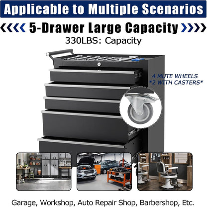 Rolling Tool Chest, 5 Drawers Tool Storage Cabinet with Wheels, Portable Tool Cabinet Organizer with Locking System & Drawer Liners,Universal Lockable Wheels, Tool Storage Cart for Garage, Workshop
