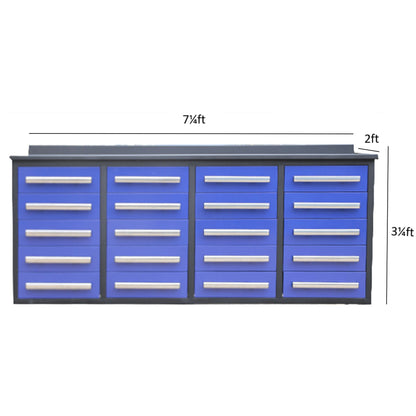 Garage Storage Cabinets With Workbench (With 20 Drawers) - Blue
