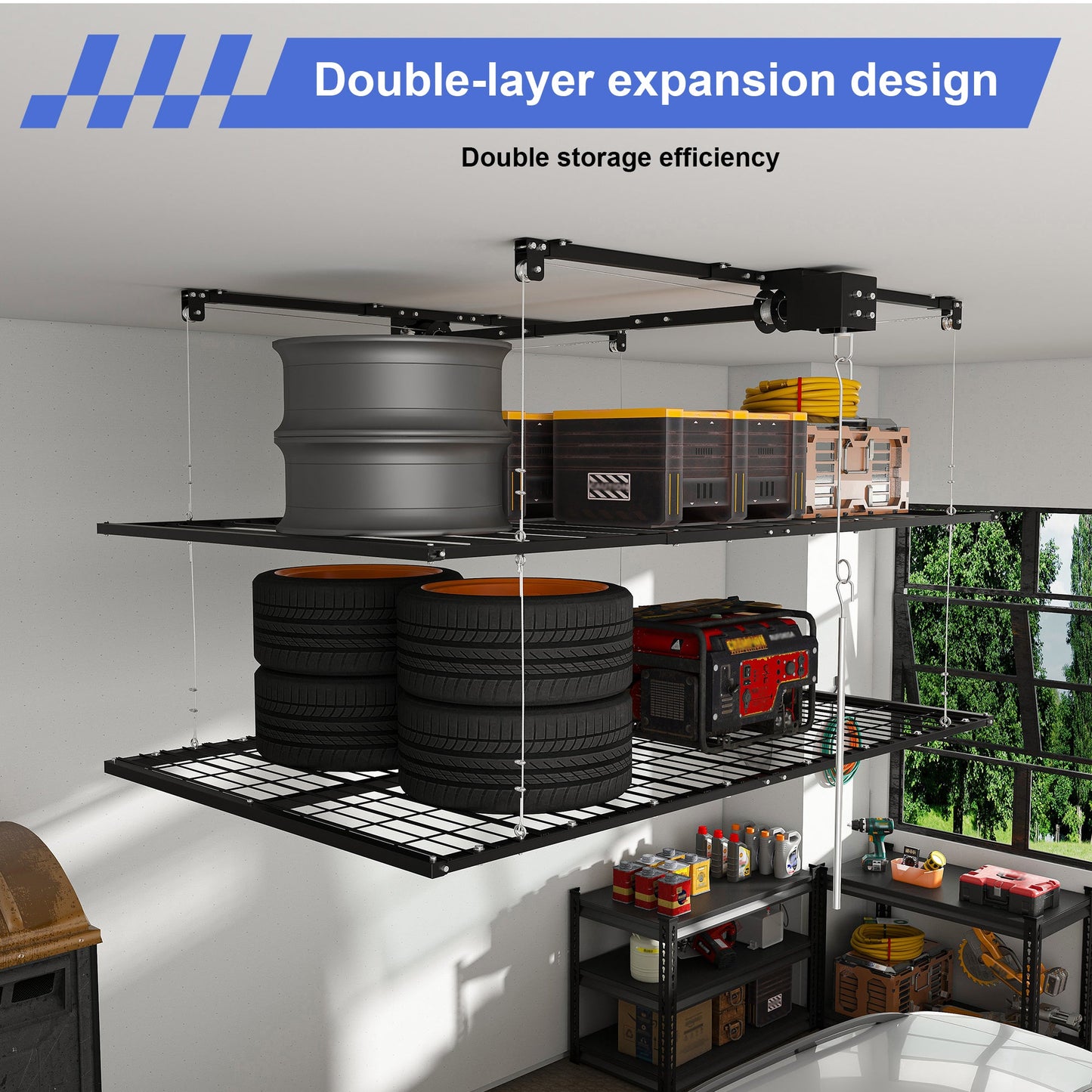 Overhead Double-Layer Garage Storage Rack 4x8 FT