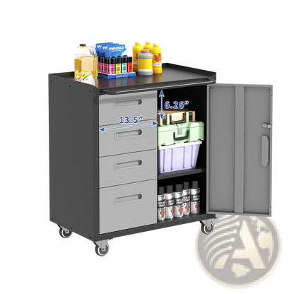 Metal Tool Storage Cabinet with Wheels 4 Drawer Gray