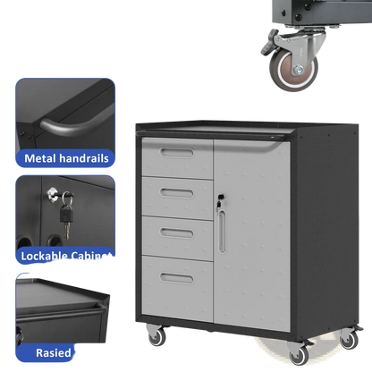 Metal Tool Storage Cabinet with Wheels 4 Drawer Gray